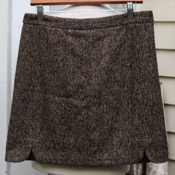LOFT Black & Tan Tweed Front Double Scallop Slits A-Line Skirt Sz 6 - Picture 1 of 6